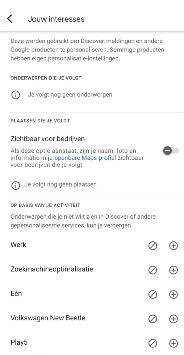 Google Discover Persoonlijke Interesses